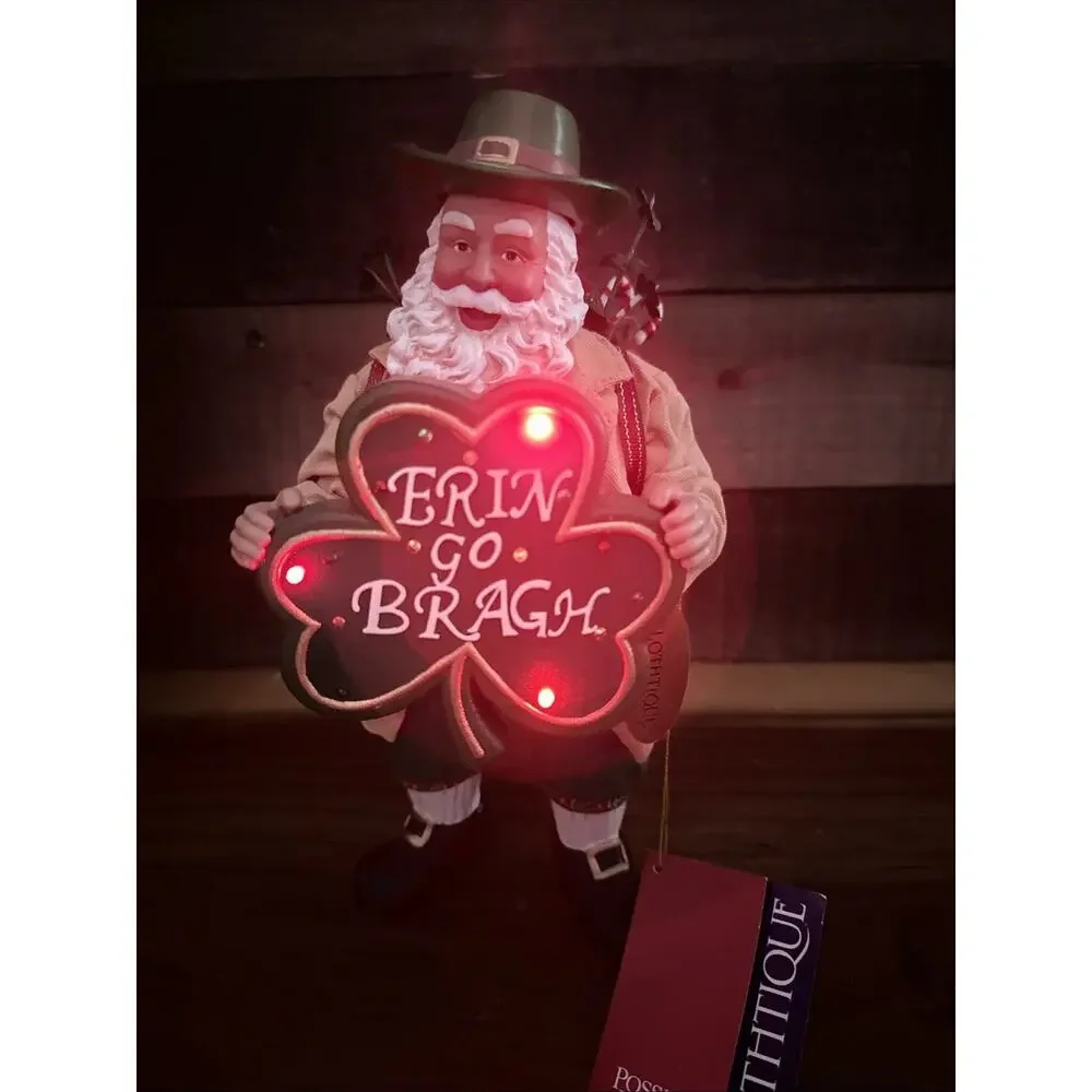 Possible Dreams Clothtique Irish Santa Smiling Eyes 2002 Musical & Lights - Box